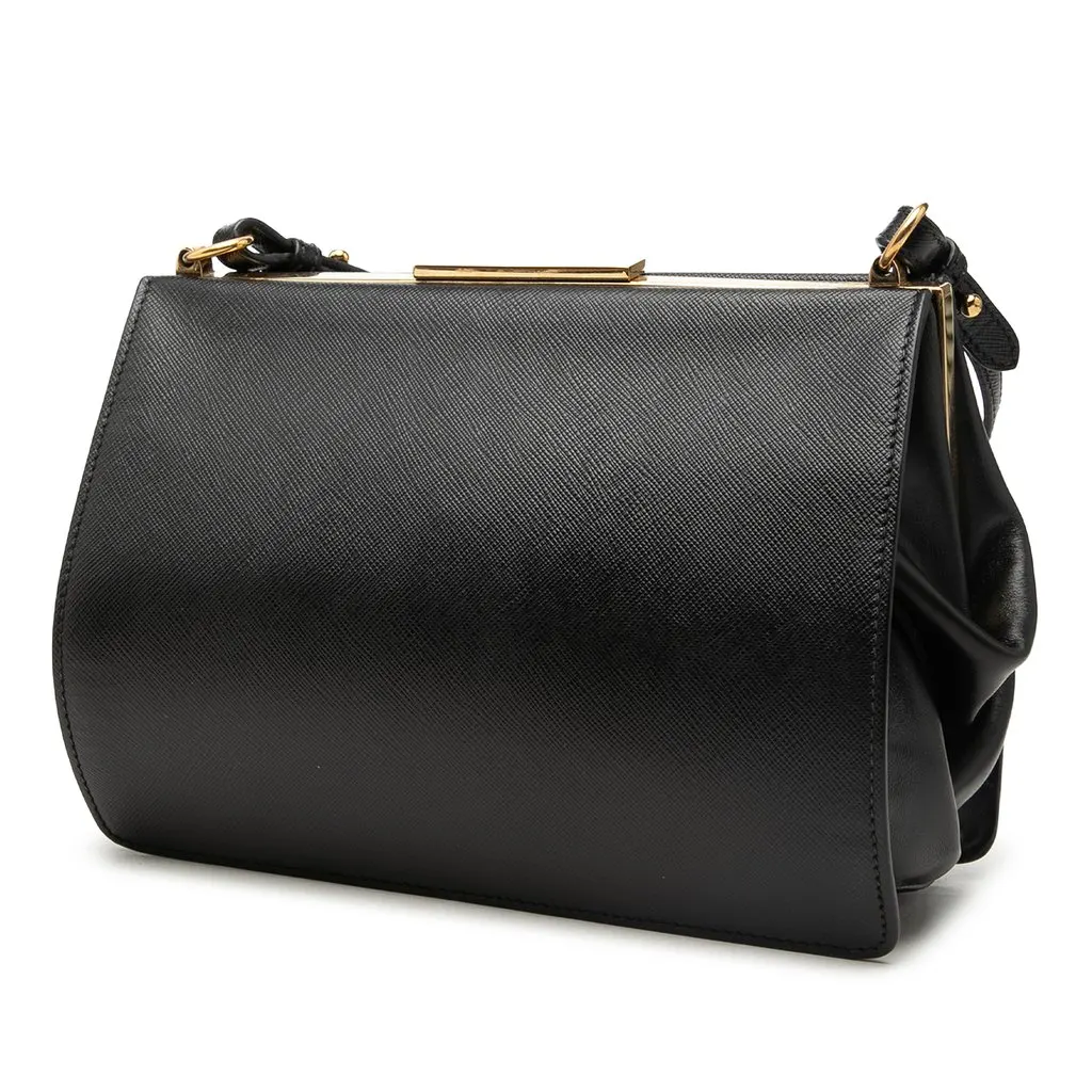 Prada Saffiano and City Calf Light Frame Crossbody Black Leather Very good - Back View