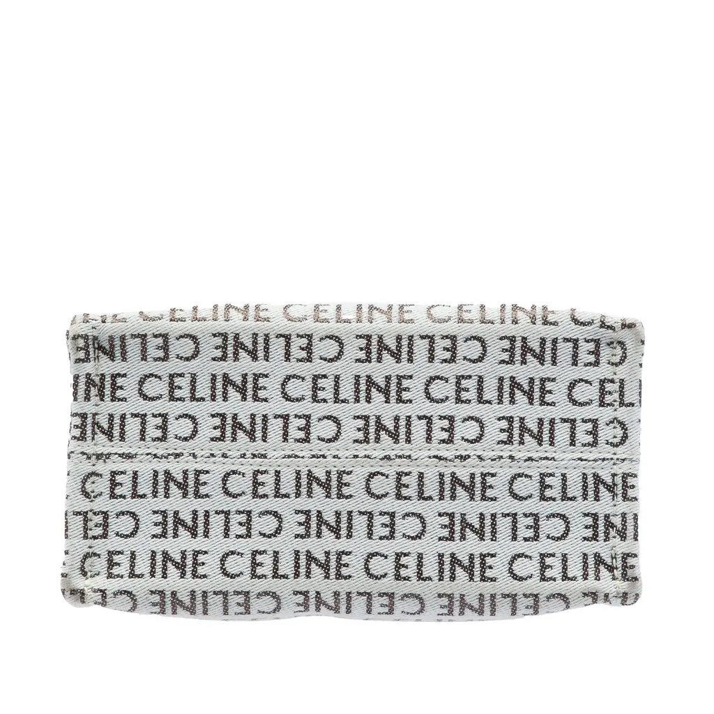 Celine Small All Over Logo Print Canvas Cuir Triomphe Cabas Thais Satchel White Very good - Inside View