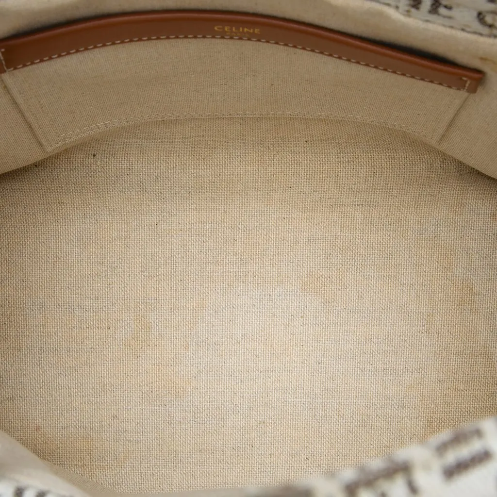 Celine Small All Over Logo Print Canvas Cuir Triomphe Cabas Thais Satchel White Very good - Model View