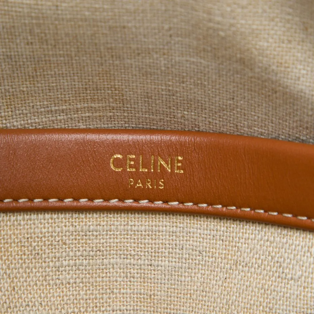 Celine Small All Over Logo Print Canvas Cuir Triomphe Cabas Thais Satchel White Very good - Box View