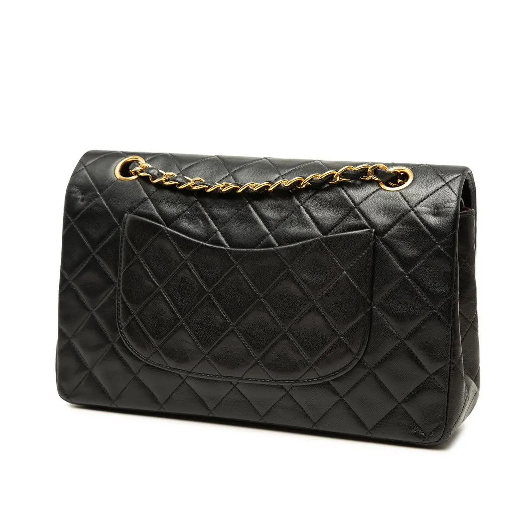 Chanel Medium Classic Lambskin Double Flap Black Leather Good - Back View