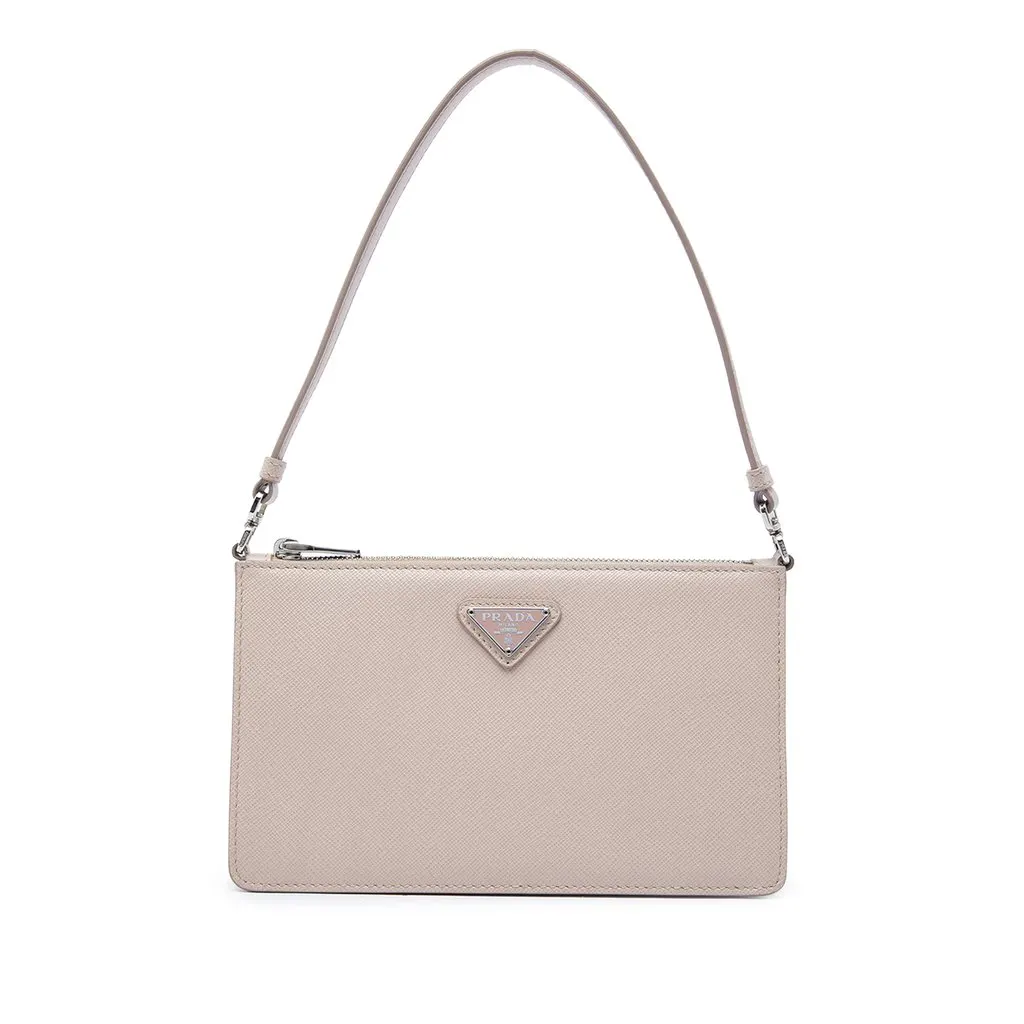 Prada Mini Saffiano Lux Shoulder Bag Beige Leather Very good - Front View