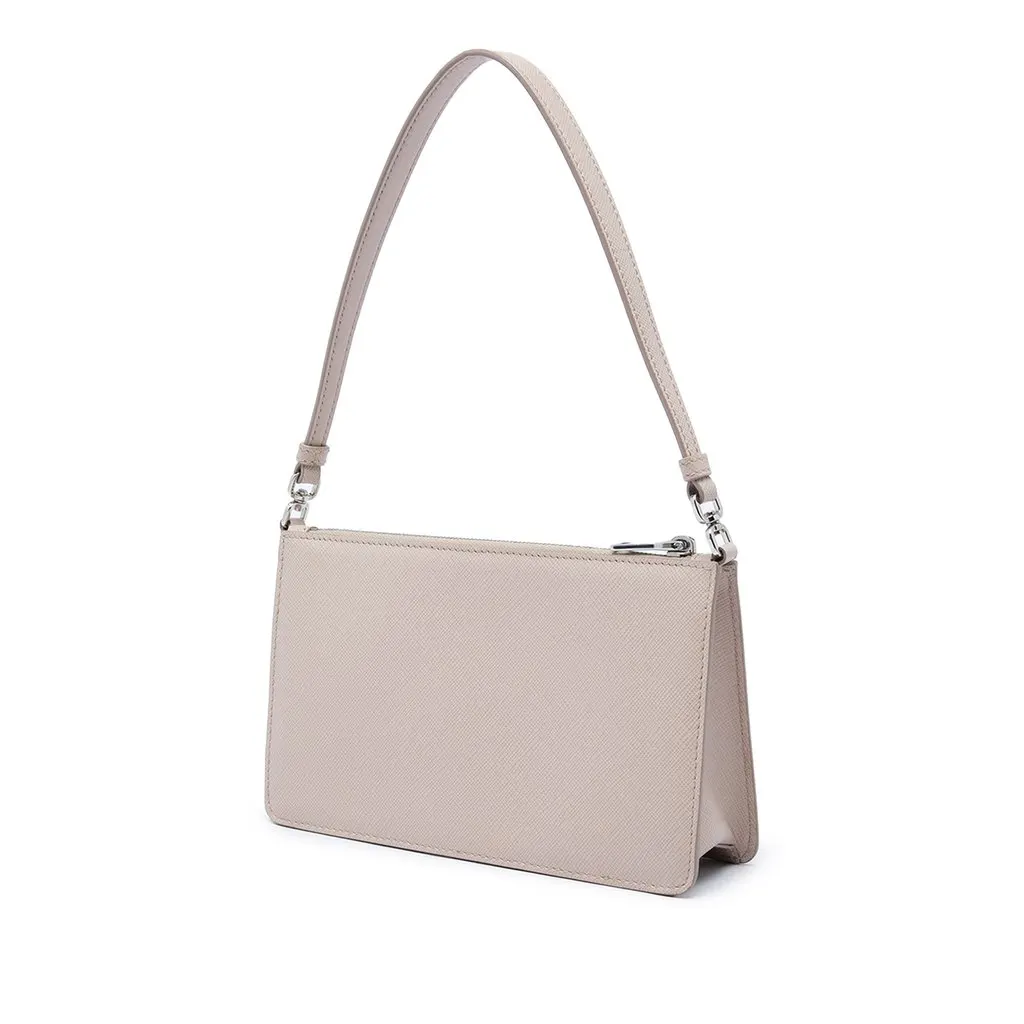 Prada Mini Saffiano Lux Shoulder Bag Beige Leather Very good - Back View