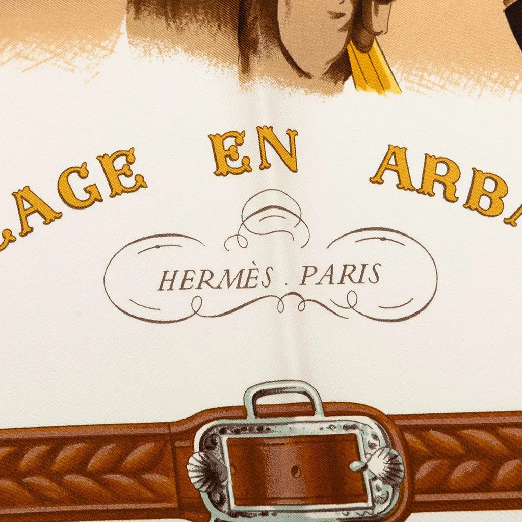 Hermès Attelage en Arbalete Silk Scarf 90 White Very good - Back View