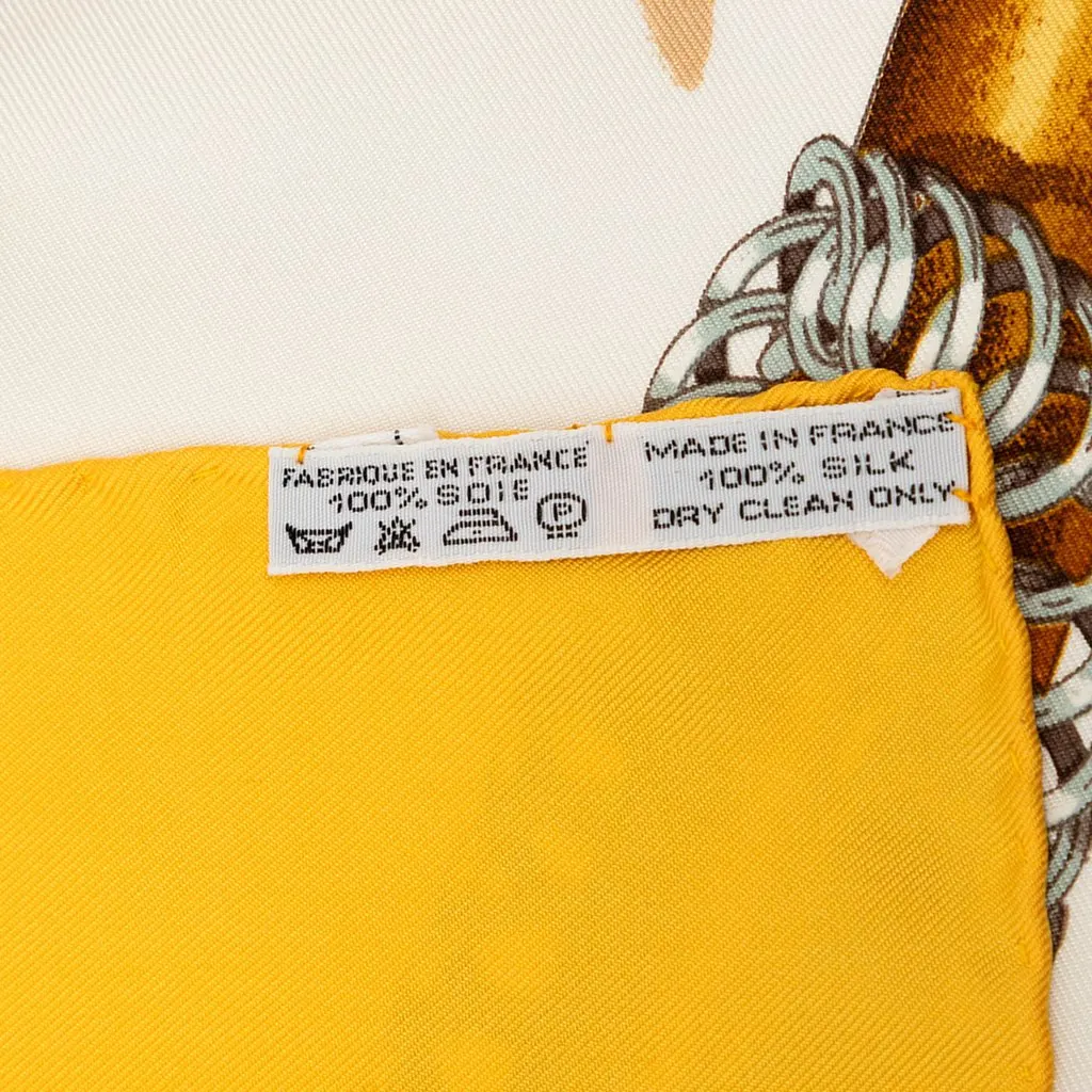 Hermès Attelage en Arbalete Silk Scarf 90 White Very good - Model View