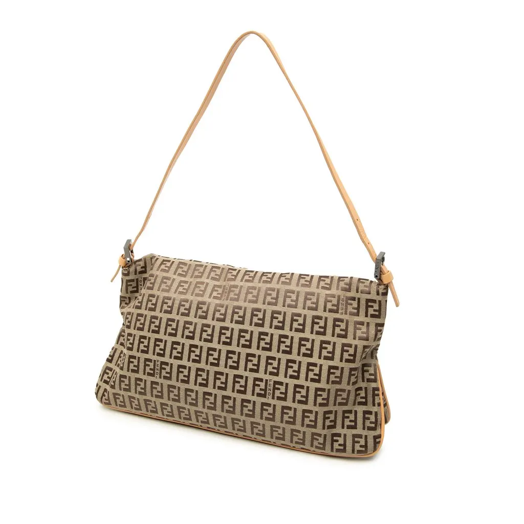 Fendi Zucchino Canvas Double Flap Shoulder Bag Brown Canvas Good - Back View