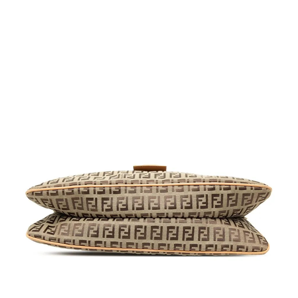 Fendi Zucchino Canvas Double Flap Shoulder Bag Brown Canvas Good - Inside View