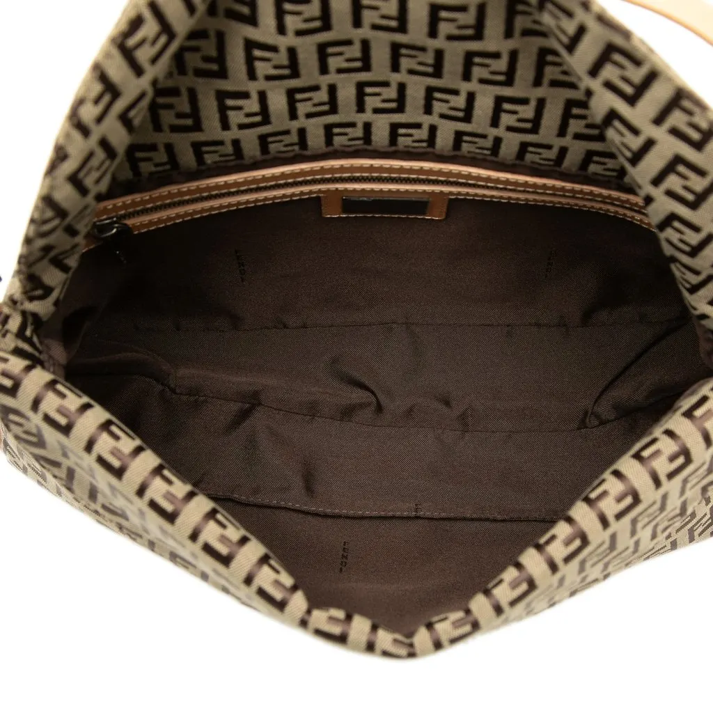 Fendi Zucchino Canvas Double Flap Shoulder Bag Brown Canvas Good - Model View