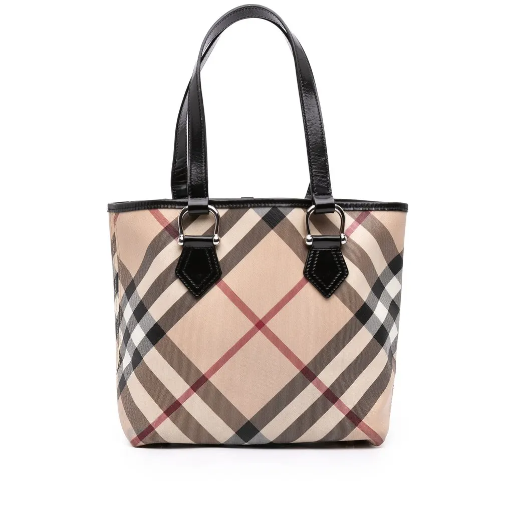 Burberry Supernova Check Coated Canvas Tote Beige Very good - Front View