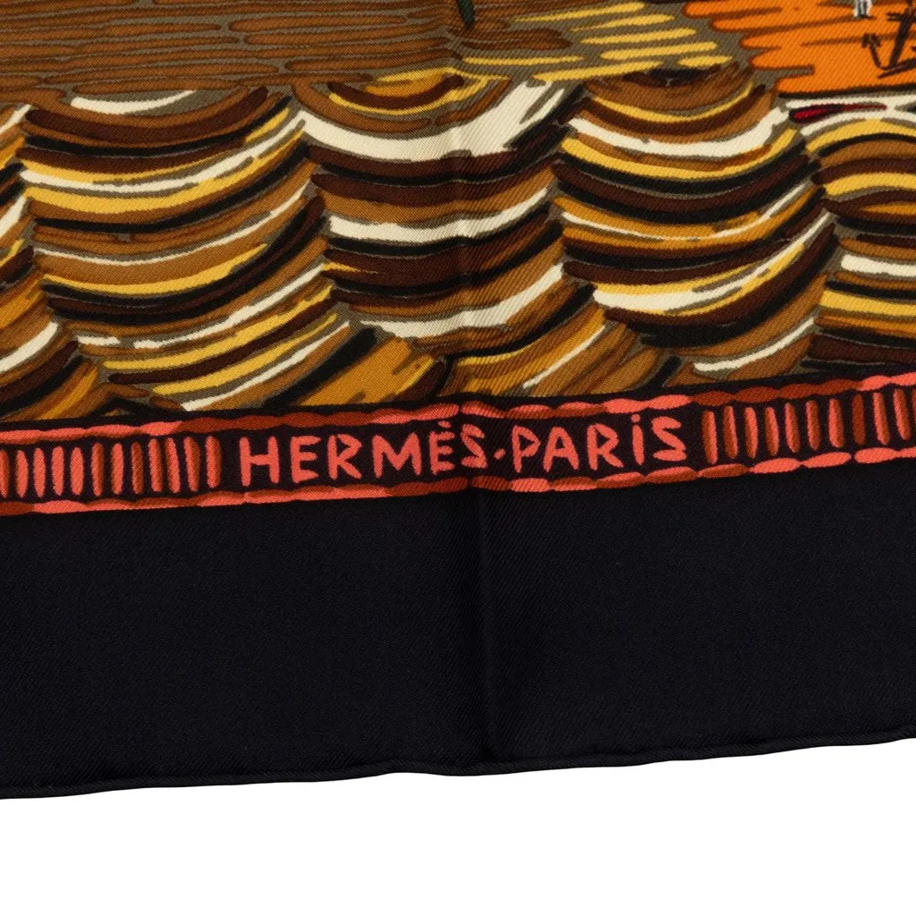 Hermès Marine Naive Silk Scarf 90 Brown Silk Never worn - Inside View