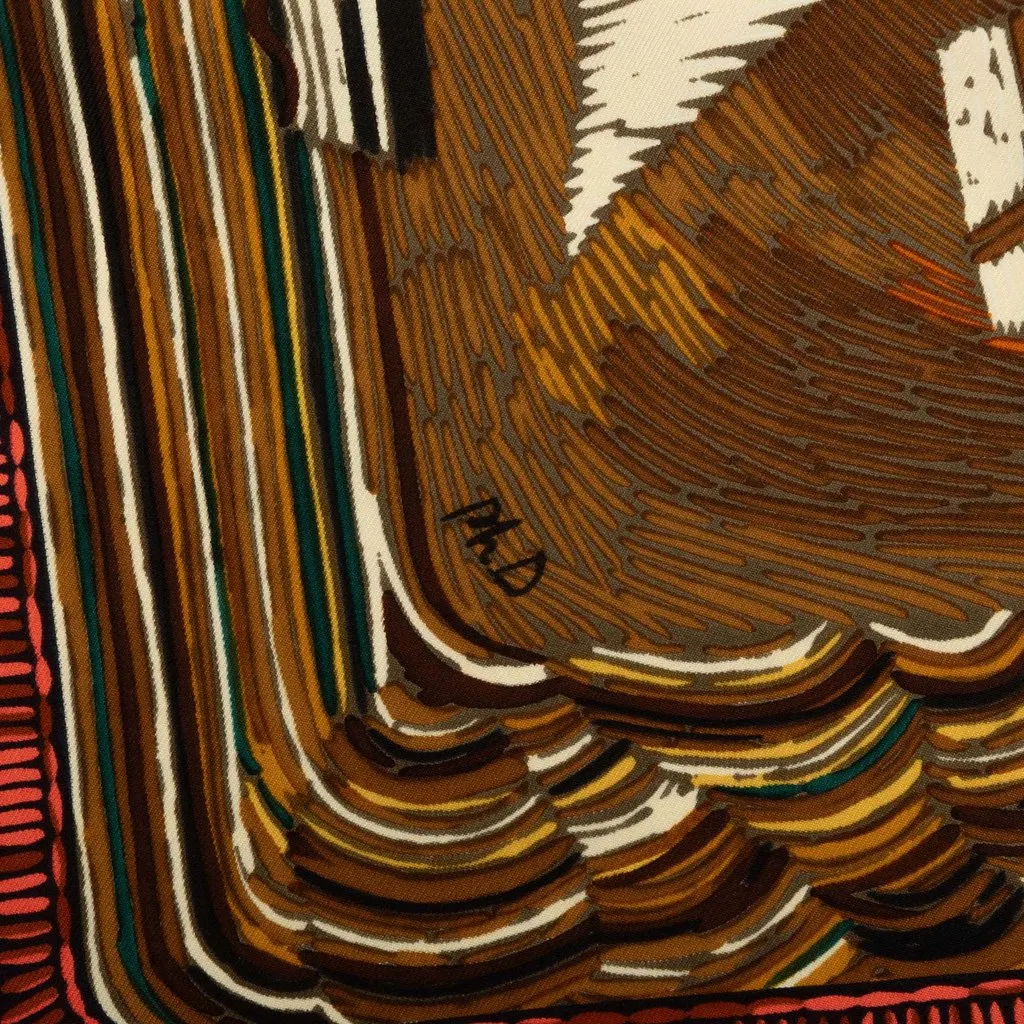 Hermès Marine Naive Silk Scarf 90 Brown Silk Never worn - Model View