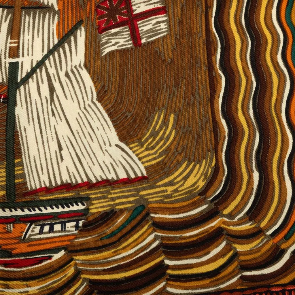 Hermès Marine Naive Silk Scarf 90 Brown Silk Never worn - Box View