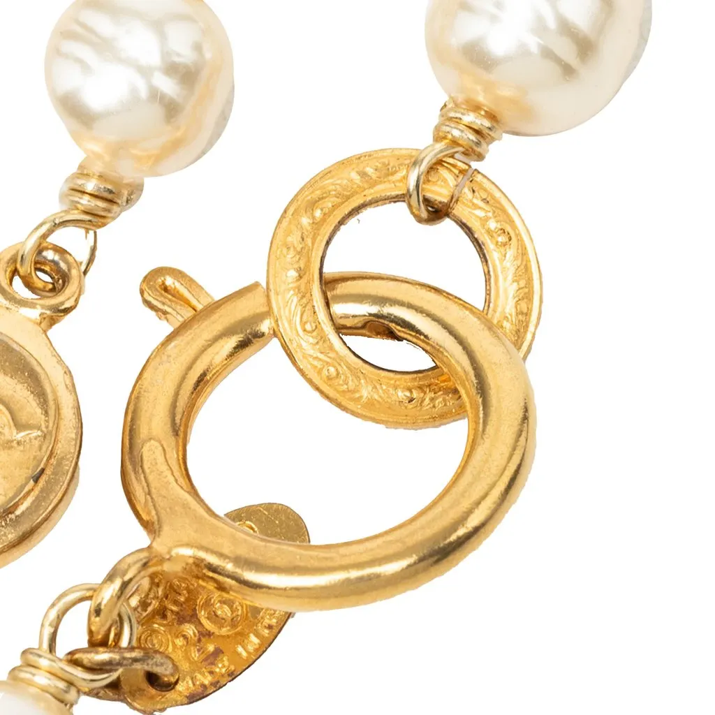 Chanel CC Gold Plated Faux Pearls Necklace White Very good - Inside View