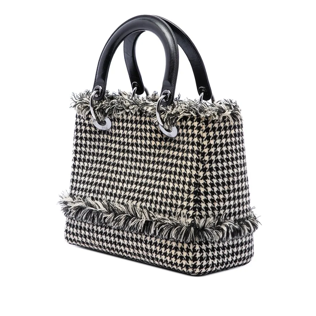 Dior Medium Tweed Fringe Houndstooth Lady Dior Black Tweed Very good - Back View