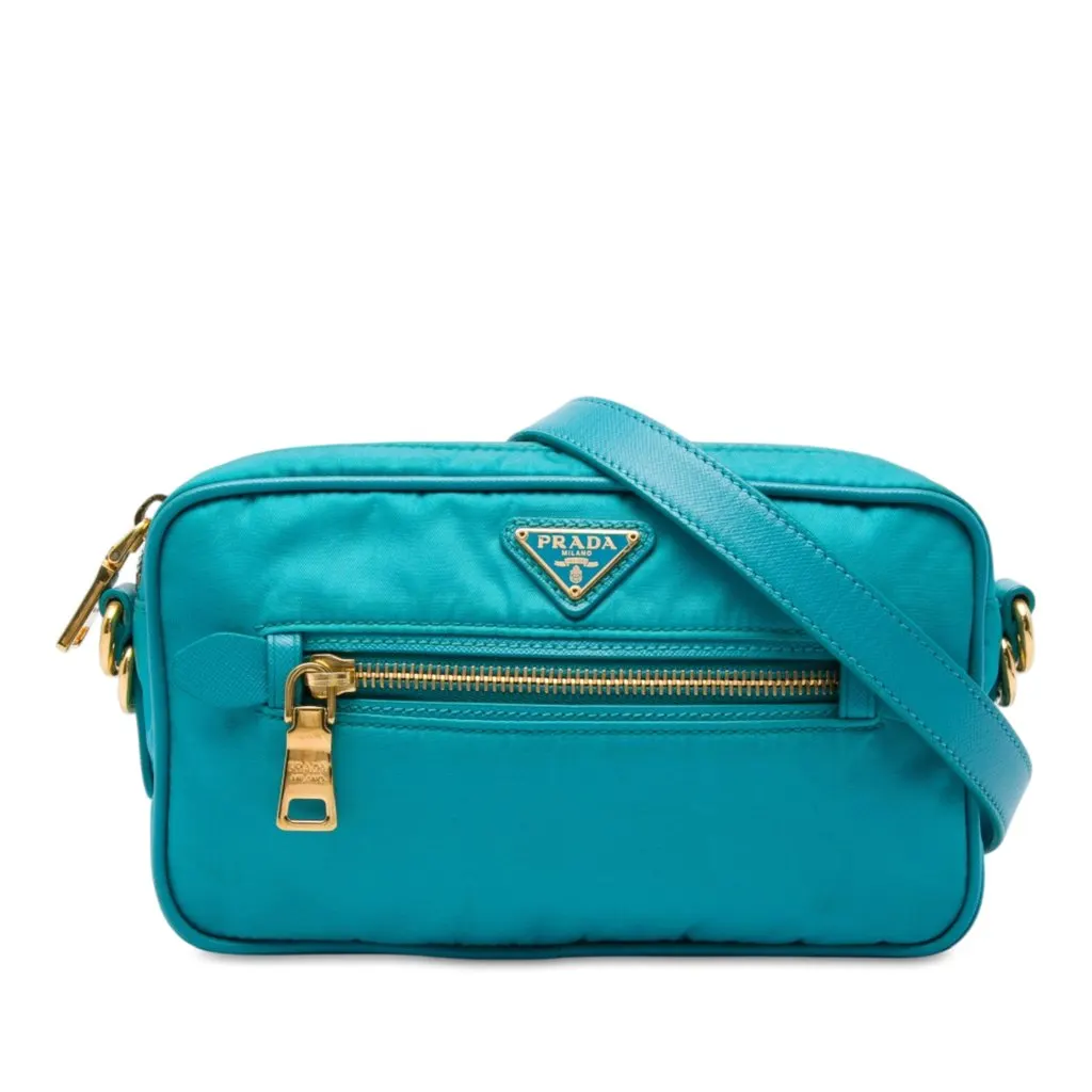 Prada Saffiano Trimmed Tessuto Camera Bag Blue Polyamide Very good - Front View