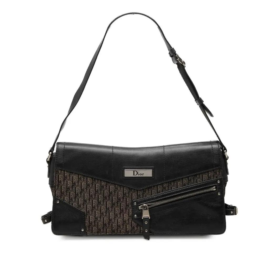 Dior Diorissimo Trotter Canvas Street Chic Shoulder Bag Black Canvas Very good - Front View