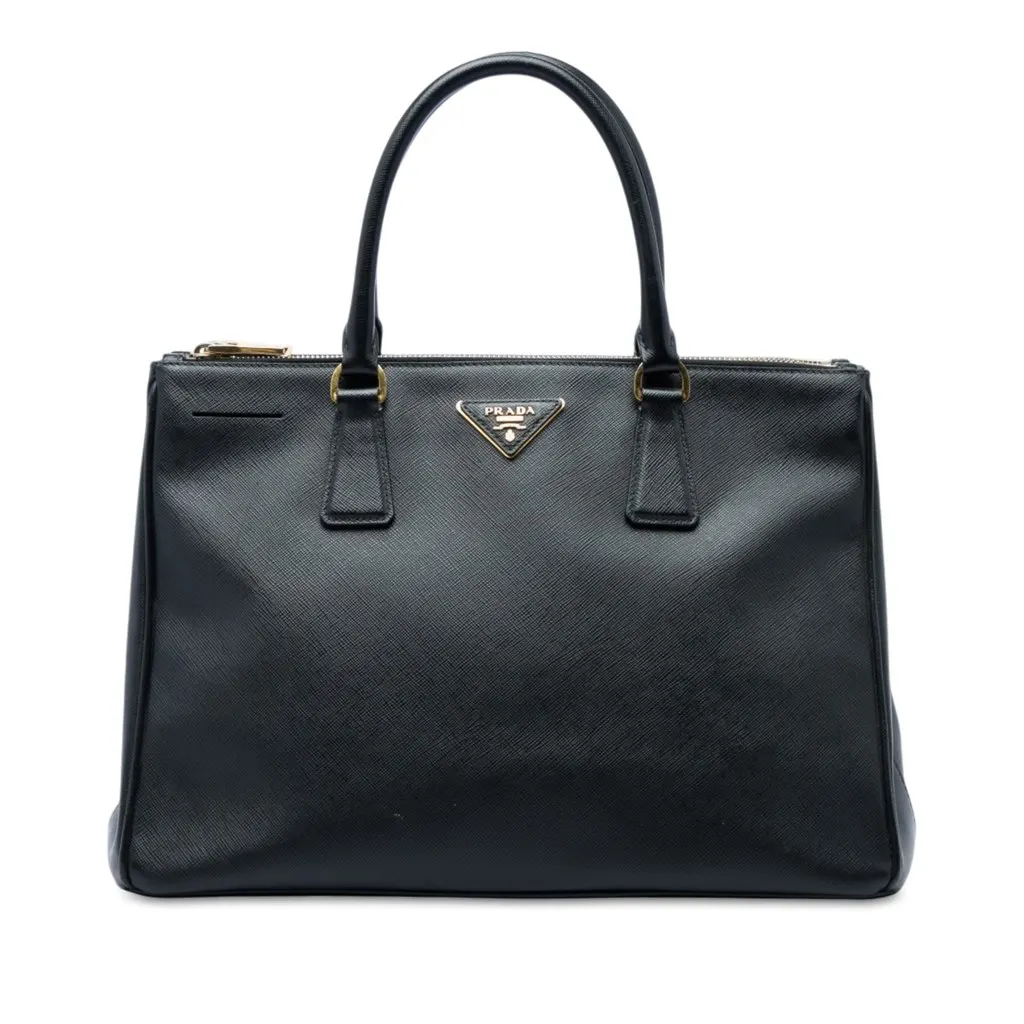 Prada Medium Saffiano Lux Galleria Double Zip Satchel Black Leather Very good - Front View