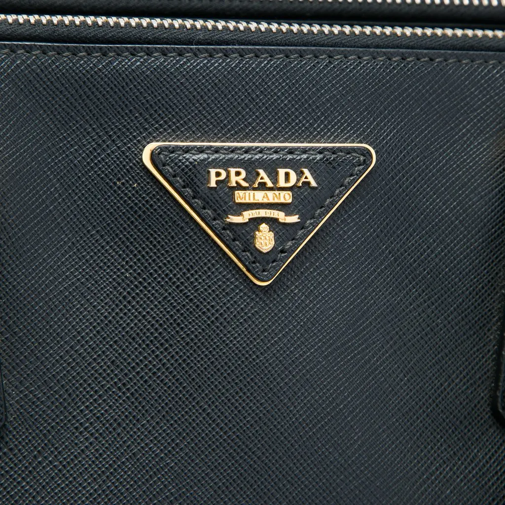 Prada Medium Saffiano Lux Galleria Double Zip Satchel Black Leather Very good - Model View