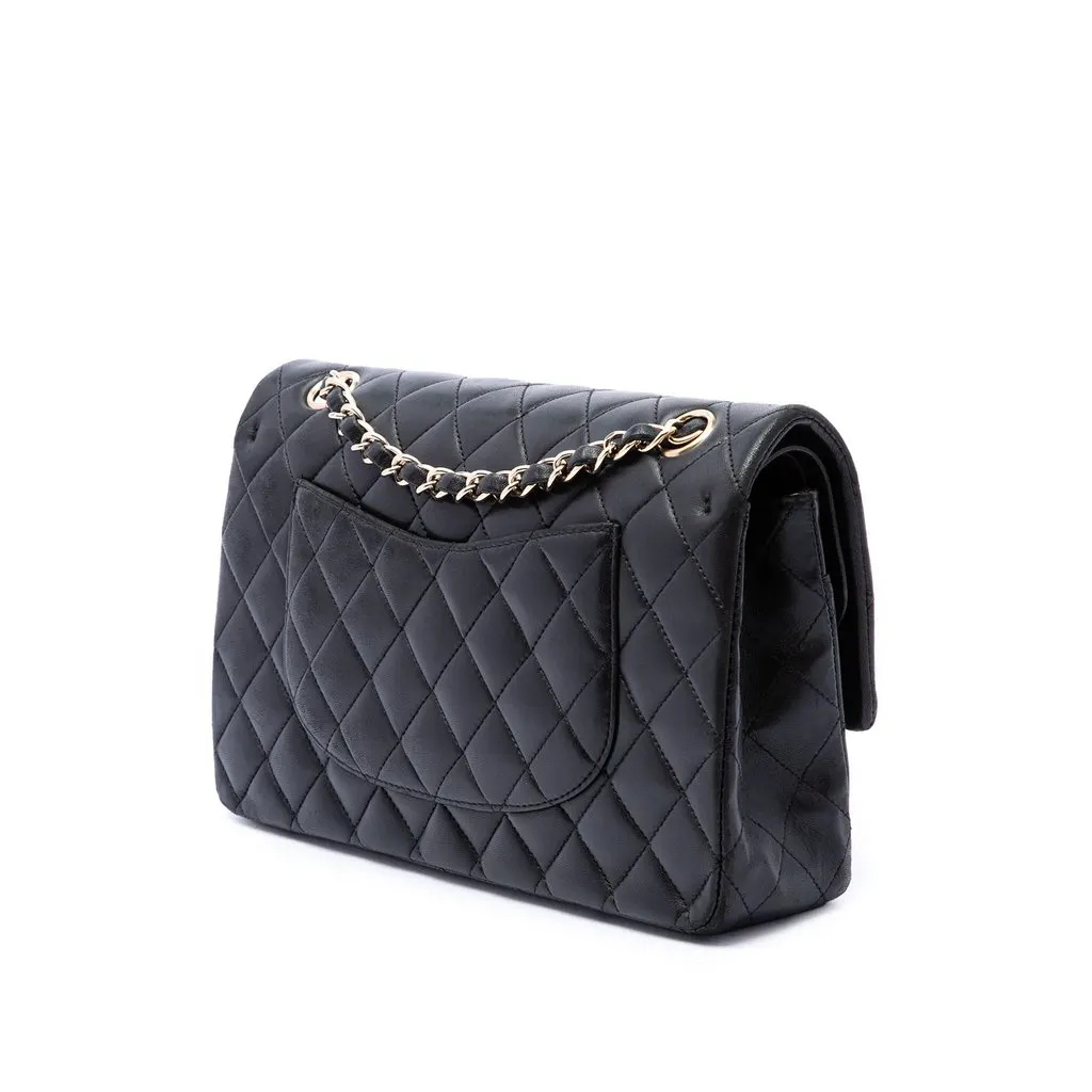 Chanel Medium Classic Lambskin Double Flap Black Leather Very good - Back View