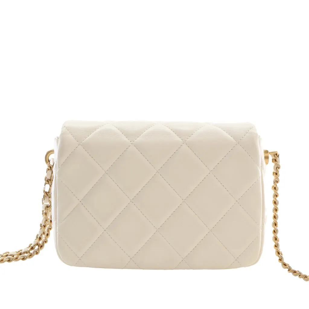 Chanel Mini Quilted Lambskin Pearl My Perfect Single Flap White Leather Very good - Back View