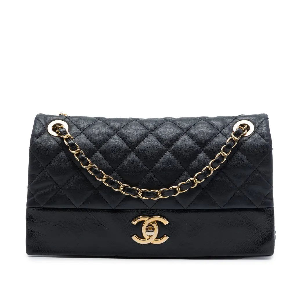 Chanel Medium Quilted Calfskin Soft Elegance Flap Black Leather Very good - Front View