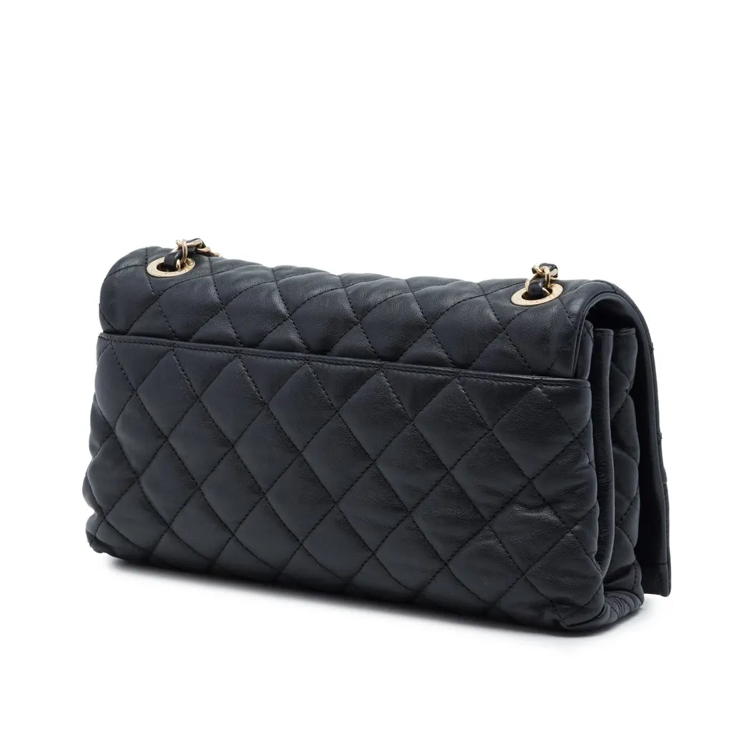 Chanel Medium Quilted Calfskin Soft Elegance Flap Black Leather Very good - Back View