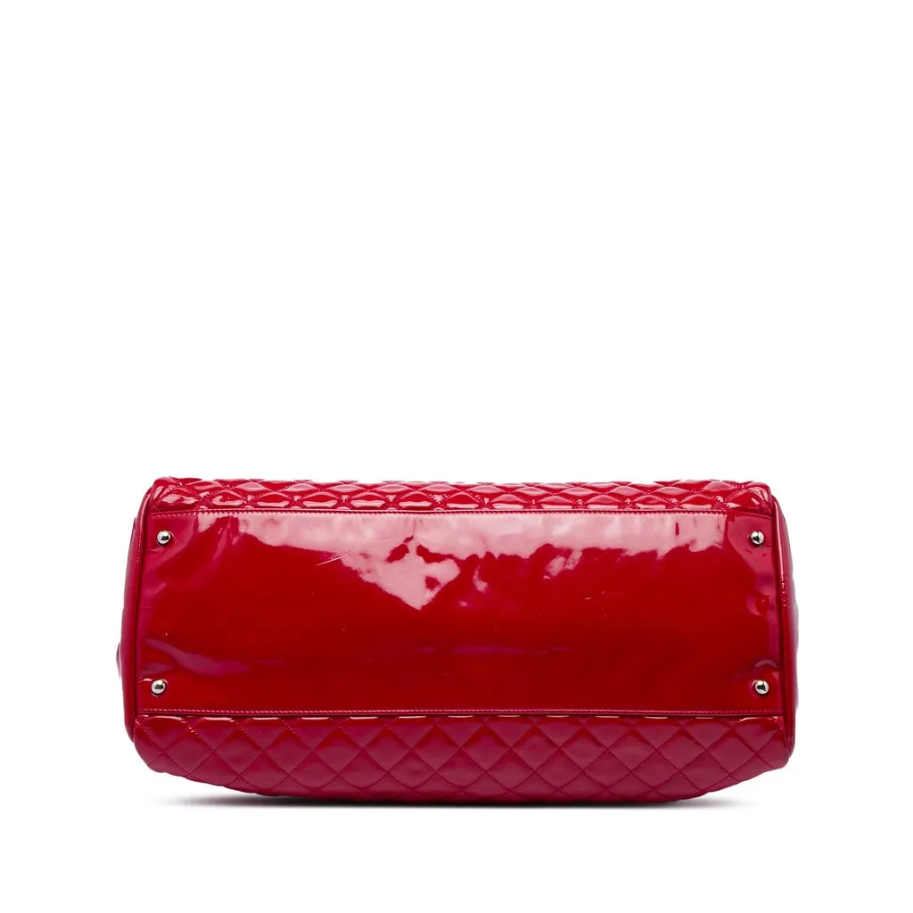 Chanel Maxi Quilted Patent Just Mademoiselle Bowling Bag Red Leather Good - Inside View