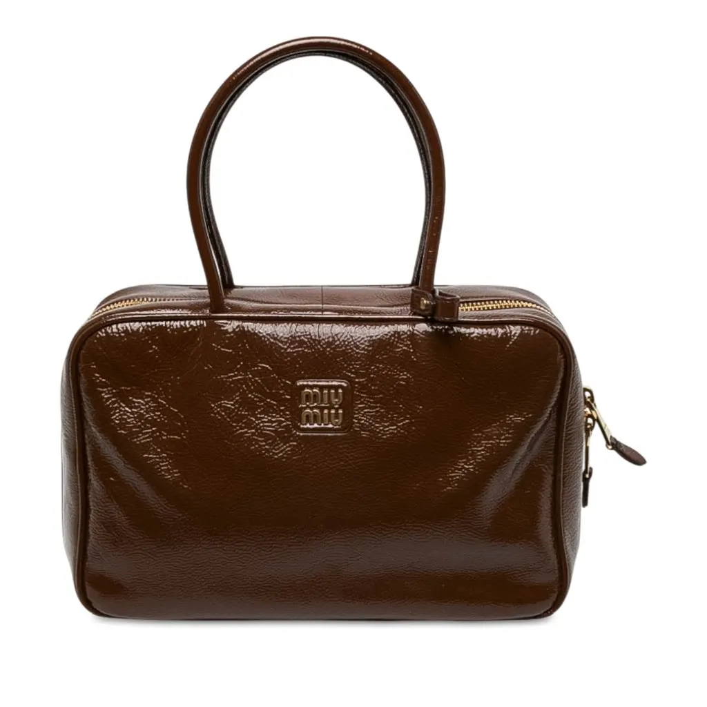 Miu Miu Large Naplak Patent Logo Beau Handbag Brown Leather Very good - Front View
