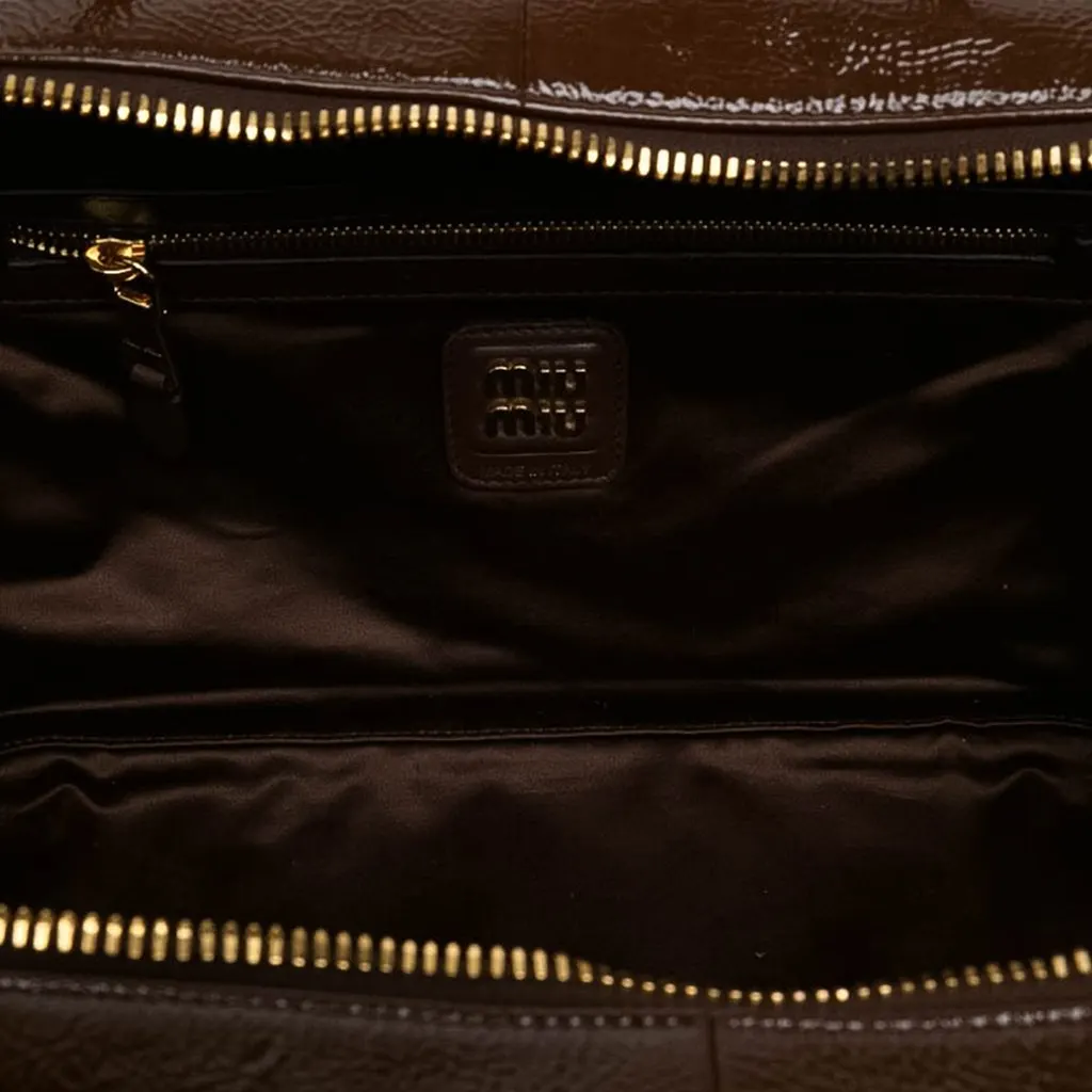 Miu Miu Large Naplak Patent Logo Beau Handbag Brown Leather Very good - Model View