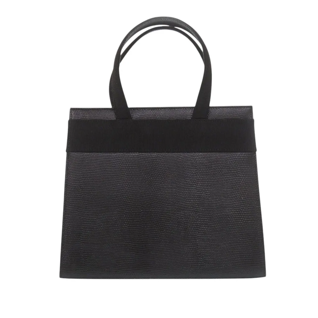 Salvatore Ferragamo Lizard Embossed Leather Vara Bow Satchel Black Leather Very good - Back View