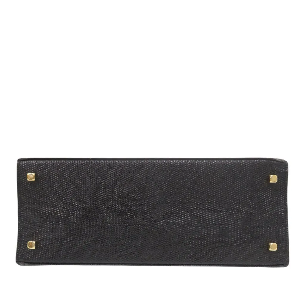 Salvatore Ferragamo Lizard Embossed Leather Vara Bow Satchel Black Leather Very good - Inside View