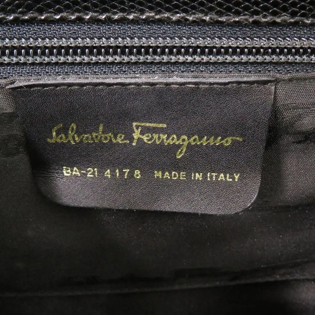 Salvatore Ferragamo Lizard Embossed Leather Vara Bow Satchel Black Leather Very good - Box View