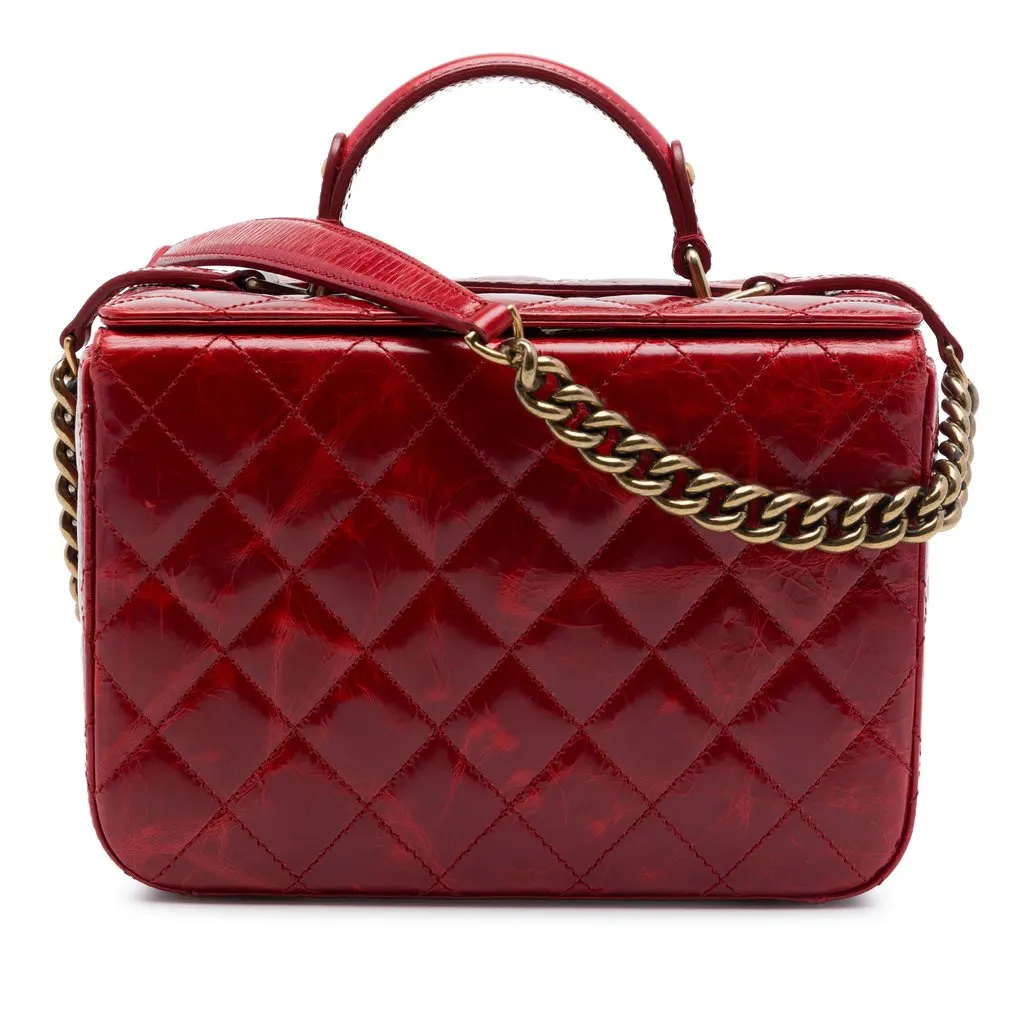 Chanel CC Quilted Glazed Calfskin Rita Vanity Case Red Leather Very good - Front View