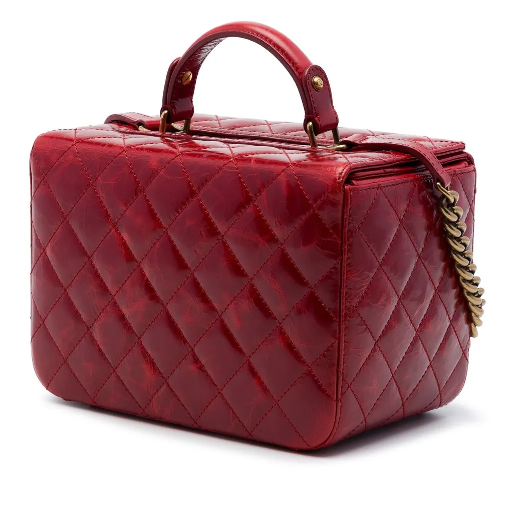 Chanel CC Quilted Glazed Calfskin Rita Vanity Case Red Leather Very good - Back View