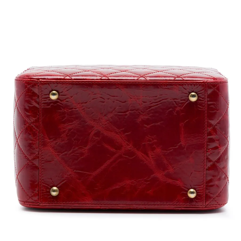 Chanel CC Quilted Glazed Calfskin Rita Vanity Case Red Leather Very good - Inside View