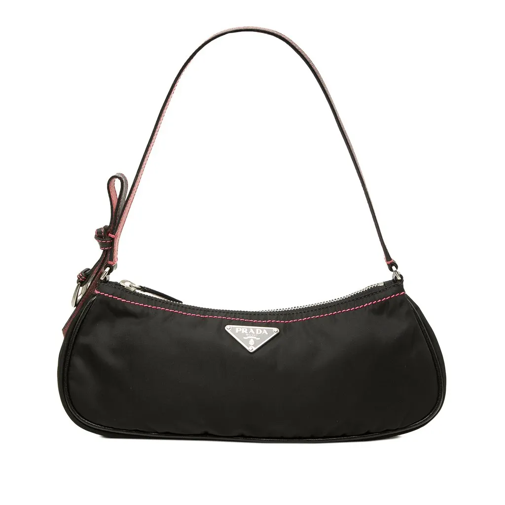 Prada Tessuto Bow Shoulder Bag Black Polyamide Very good - Front View