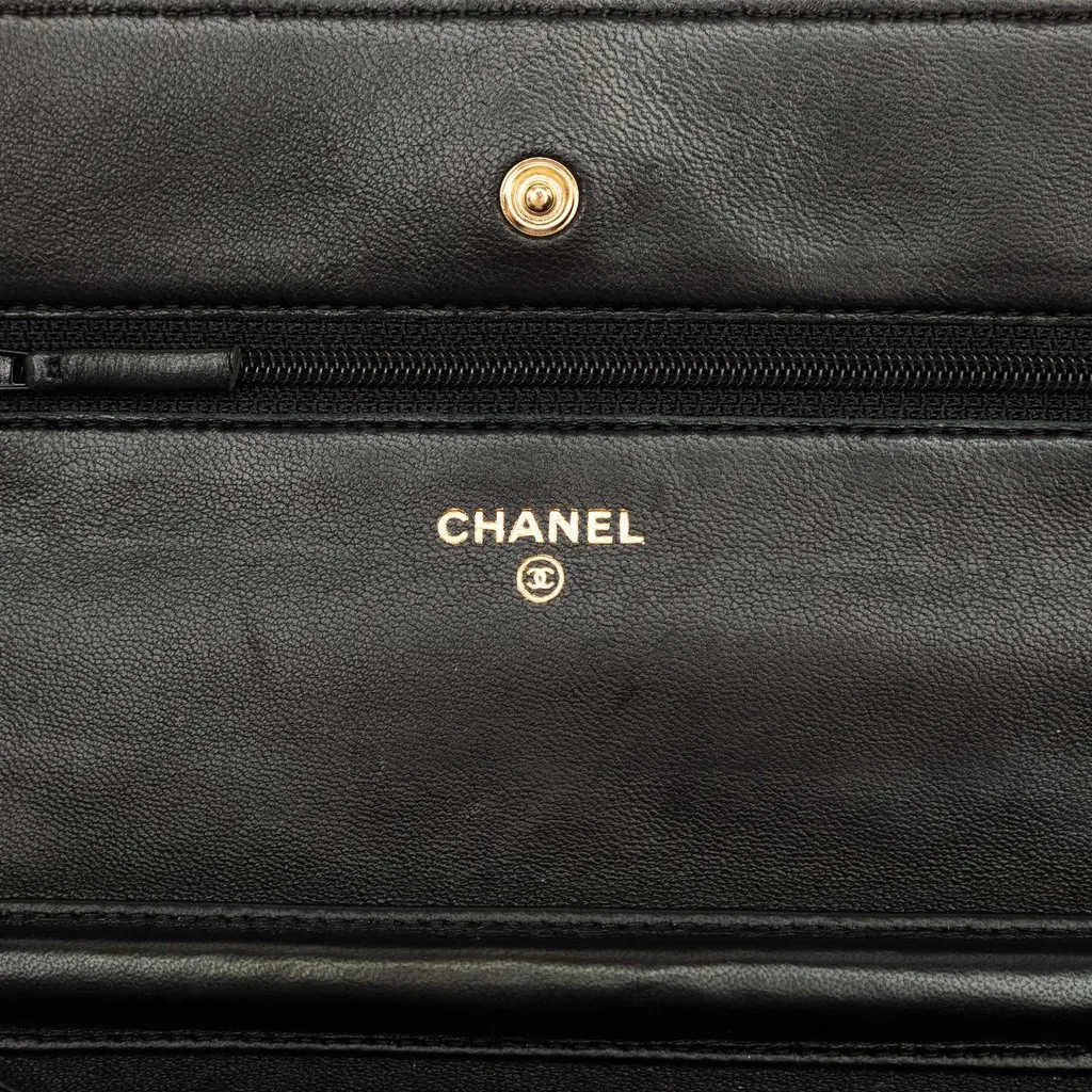 Chanel CC Quilted Lambskin Wallet On Chain Black Leather Very good - Box View