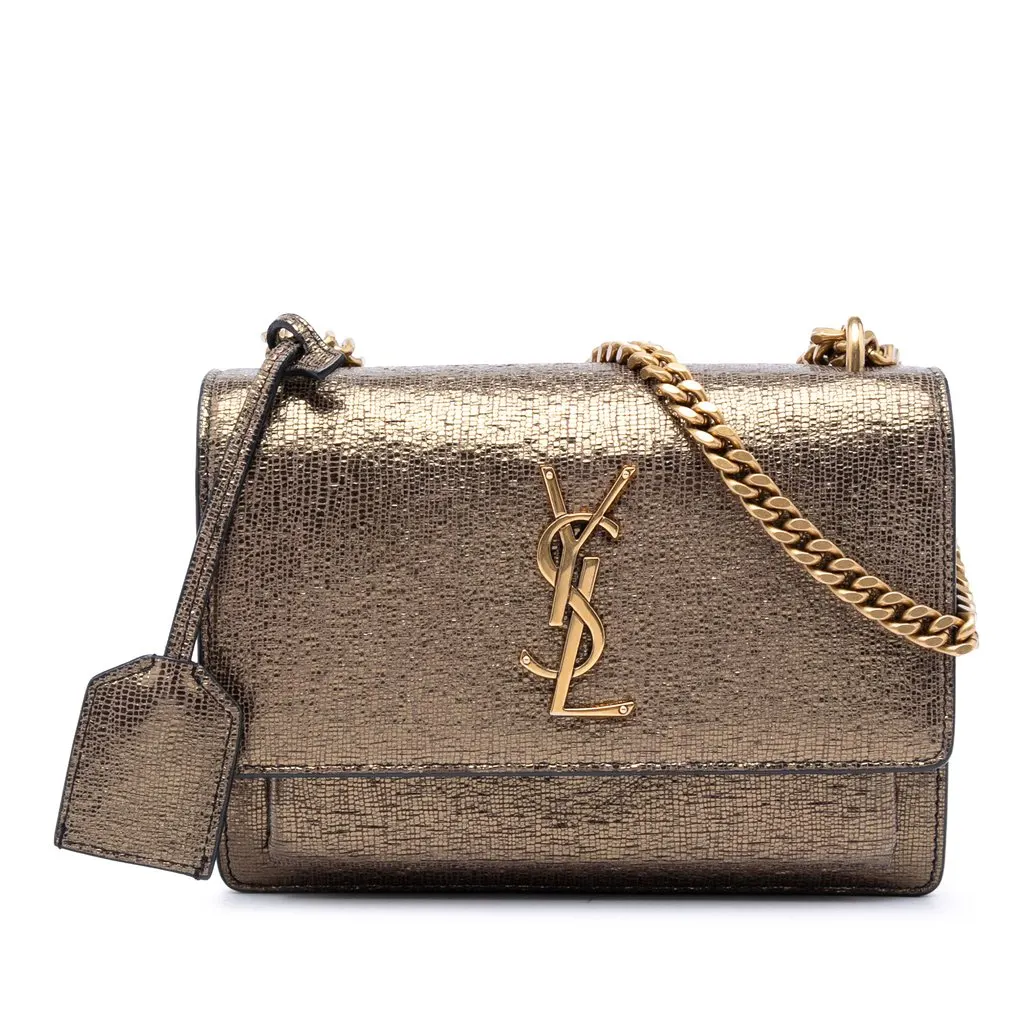 Saint Laurent Small Metallic Lizard Embossed Leather Monogram Sunset Crossbody Gold Leather Very good - Front View