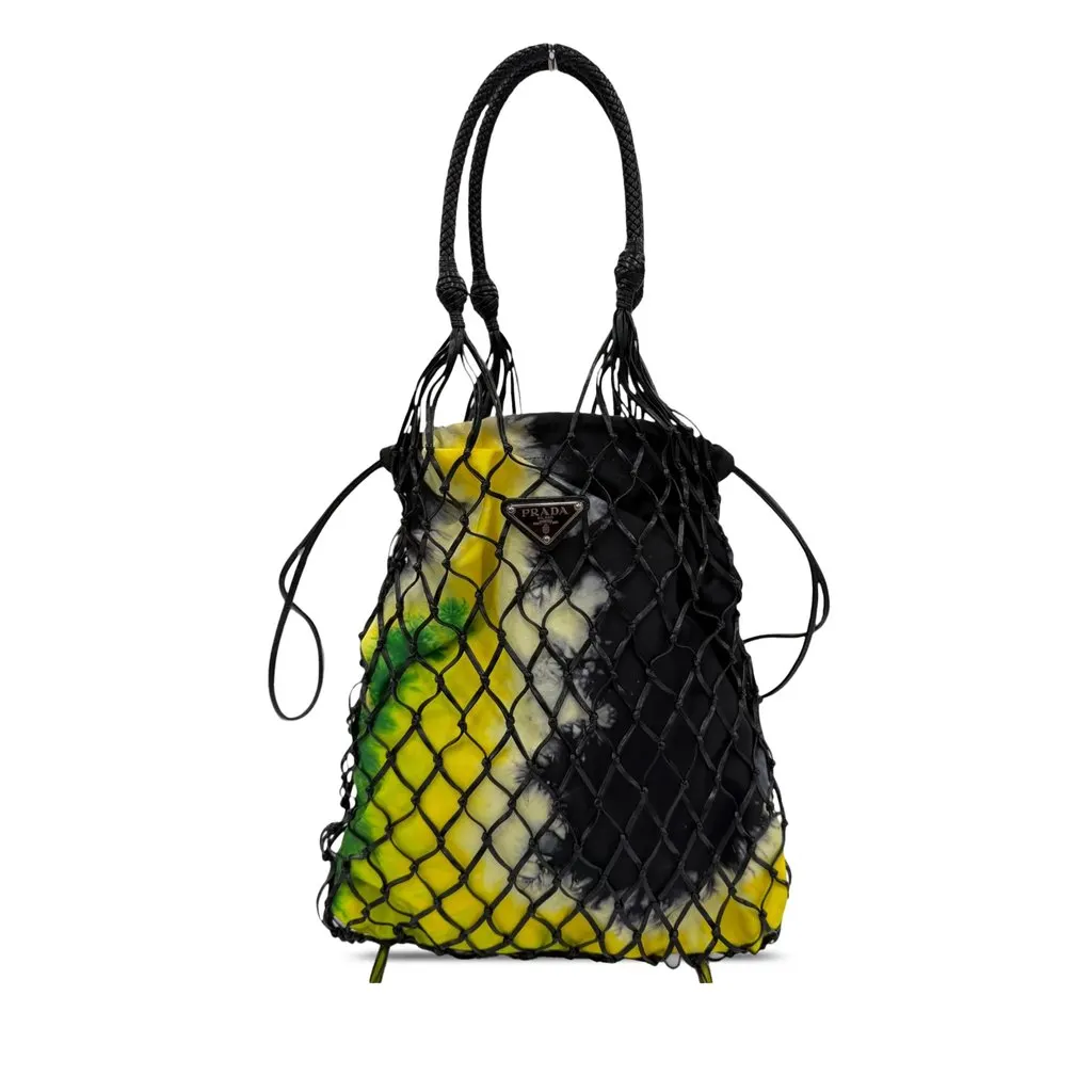 Prada Mesh Leather and Tie Dye Printed Tessuto Bucket Bag