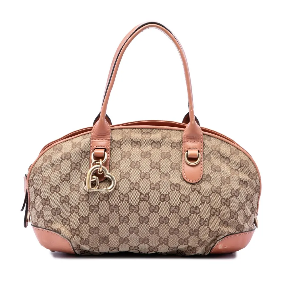 Gucci GG Canvas Heart Bit Satchel Beige Canvas Good - Front View