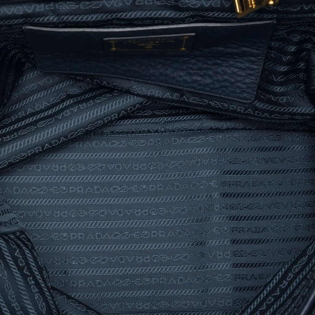 Prada Vitello Daino Side Zip Open Convertible Tote Blue Leather Very good - Model View