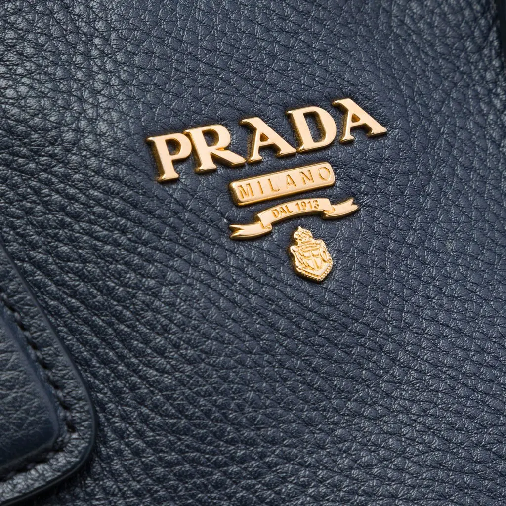 Prada Vitello Daino Side Zip Open Convertible Tote Blue Leather Very good - Box View