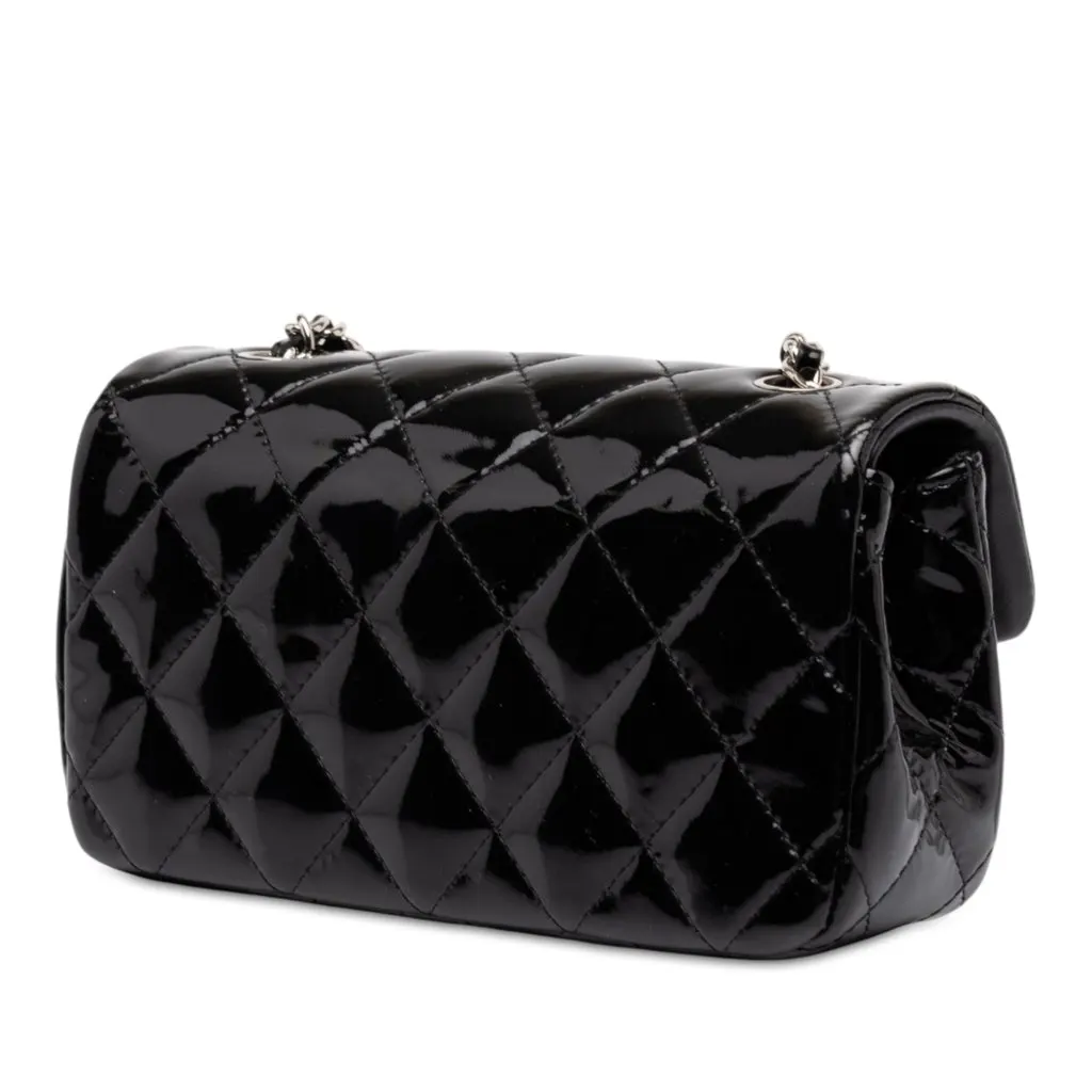 Chanel Extra Mini Rectangular Classic Patent Single Flap Black Leather Very good - Back View