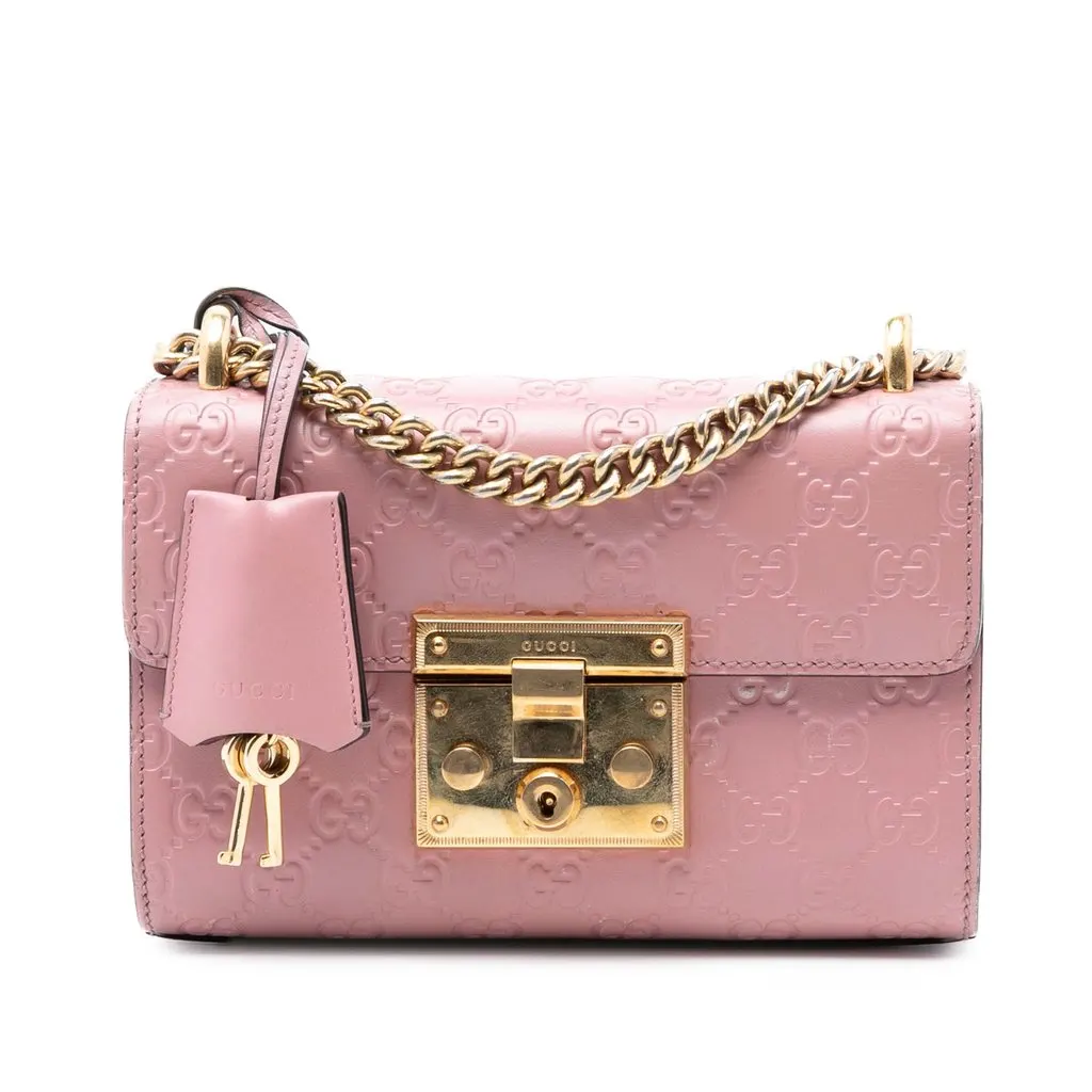 Gucci Small Guccissima Padlock Crossbody Pink Leather Very good - Front View