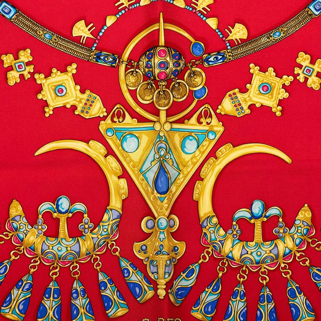 Hermès Parures des Sables Silk Scarf 90 Red Silk Very good - Back View