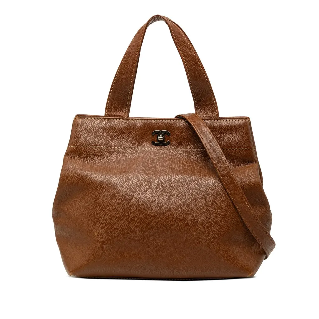 Chanel CC Caviar Turnlock Tote Brown Leather Very good - Front View