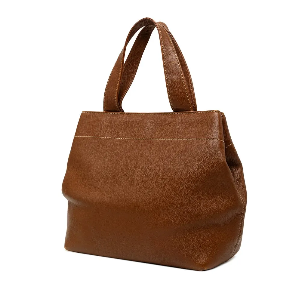 Chanel CC Caviar Turnlock Tote Brown Leather Very good - Back View