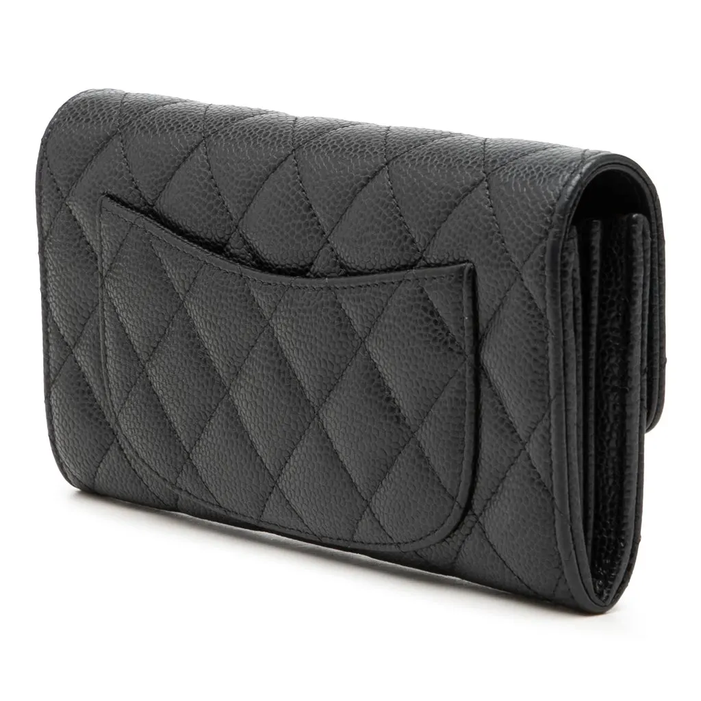 Chanel CC Quilted Caviar Classic Flap Wallet Black Leather Very good - Back View