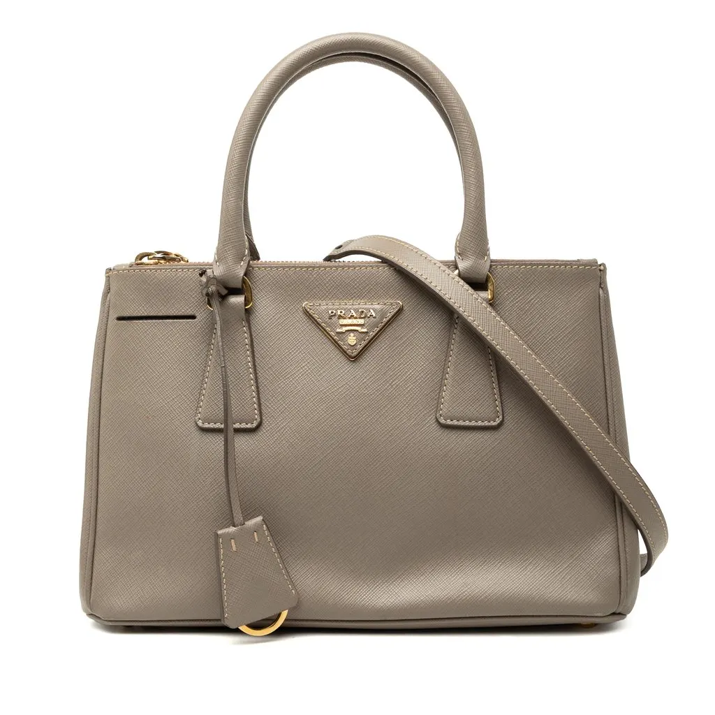 Prada Mini Saffiano Lux Galleria Double Zip Satchel Brown Leather Very good - Front View