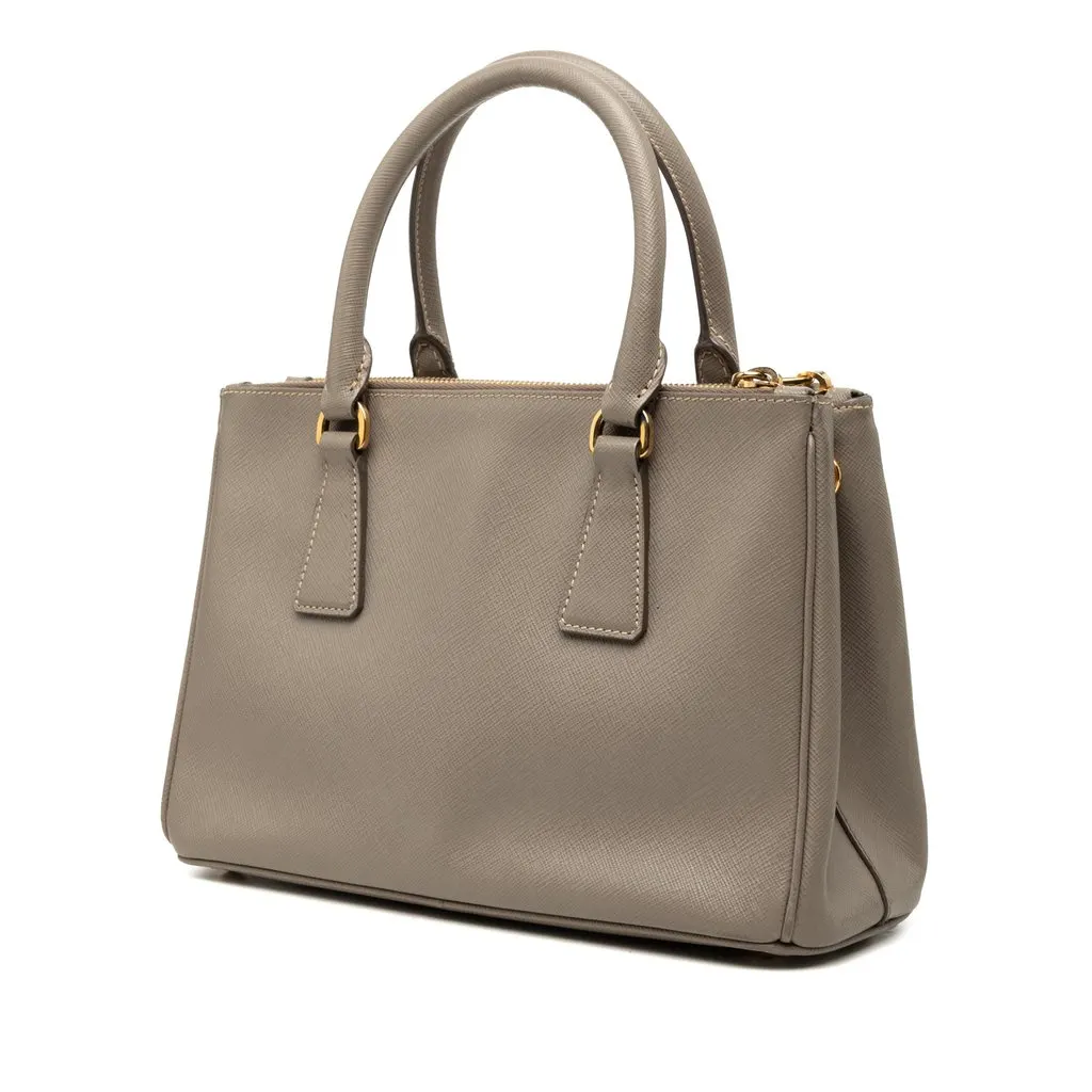 Prada Mini Saffiano Lux Galleria Double Zip Satchel Brown Leather Very good - Back View